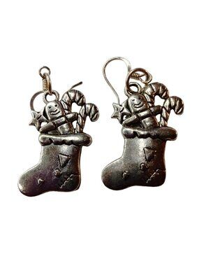 Christmas Stocking Earrings Candy Canes Gingerbread Man Dangle